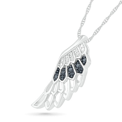 Black Enhanced and White Natural Diamond Accent Angel Wing Pendant in Sterling Silver