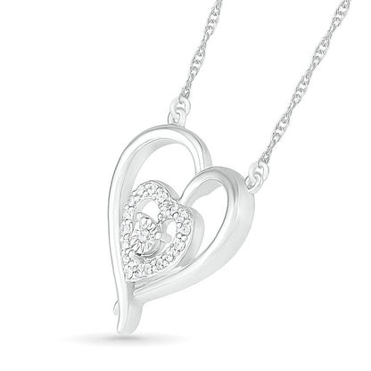 0.1 CT. T.W. Natural Diamond Double Heart Outline Necklace in Sterling Silver