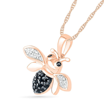 0.13 CT. T.W. Black Enhanced and White Natural Diamond Bee Pendant in 10K Rose Gold