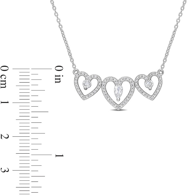 Pear-Shaped and Round White Topaz with 0.2 CT. T.W. Natural Diamond Heart Outline Trio Necklace in Sterling Silver - 17