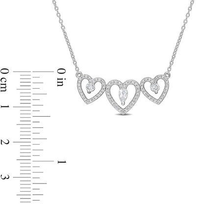Pear-Shaped and Round White Topaz with 0.2 CT. T.W. Natural Diamond Heart Outline Trio Necklace in Sterling Silver - 17