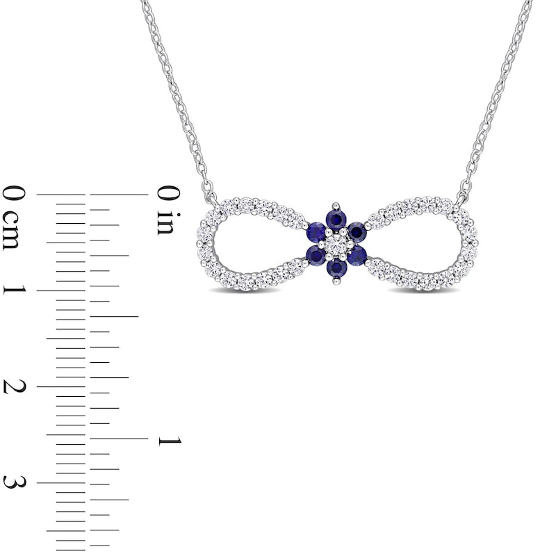 Lab-Created Blue and White Sapphire Infinity with Flower Necklace in Sterling Silver - 17