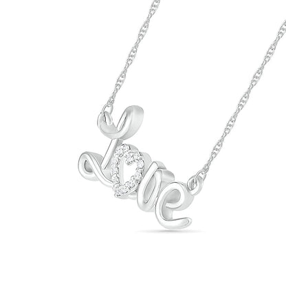 0.05 CT. T.W. Natural Diamond Love" Heart Necklace in Sterling Silver"
