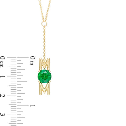 7.0mm Lab-Created Emerald MOM" "Y" Necklace in Sterling Silver with 14K Gold Plate - 18.5"