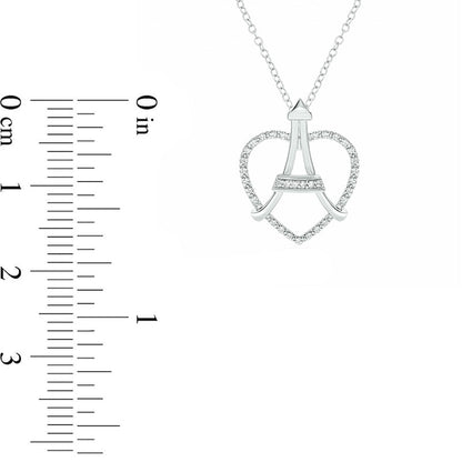 0.1 CT. T.W. Natural Diamond Heart Online Eiffel Tower Pendant in Sterling Silver