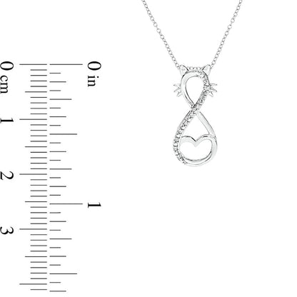 Natural Diamond Accent Infinity Cat Pendant in Sterling Silver