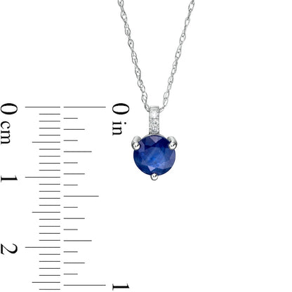 6.0mm Blue Sapphire and Natural Diamond Accent Drop Pendant in 10K White Gold