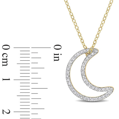 0.2 CT. T.W. Natural Diamond Crescent Moon Outline Pendant in Sterling Silver with Yellow Rhodium Plate