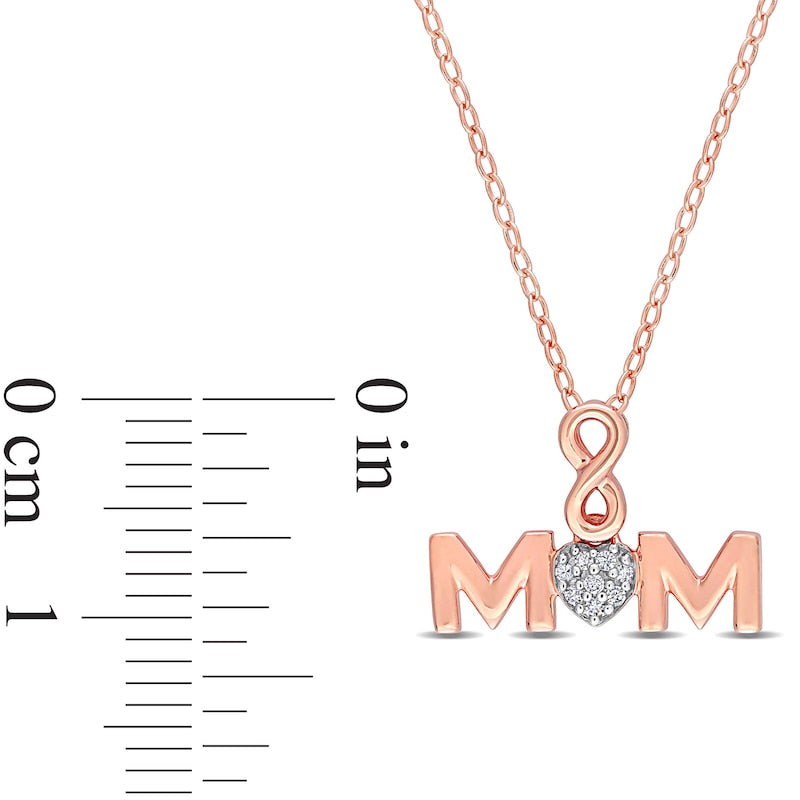 Composite Natural Diamond Accent Infinity Heart MOM" Pendant in Sterling Silver with Rose Rhodium Plate"
