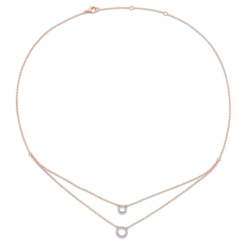 0.05 CT. T.W. Natural Diamond Double Strand Layered Circle Necklace in Sterling Silver with Rose Rhodium Plate - 19