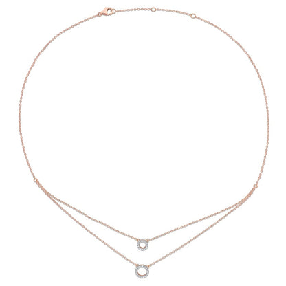 0.05 CT. T.W. Natural Diamond Double Strand Layered Circle Necklace in Sterling Silver with Rose Rhodium Plate - 19