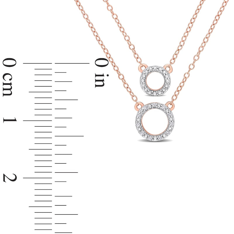 0.05 CT. T.W. Natural Diamond Double Strand Layered Circle Necklace in Sterling Silver with Rose Rhodium Plate - 19