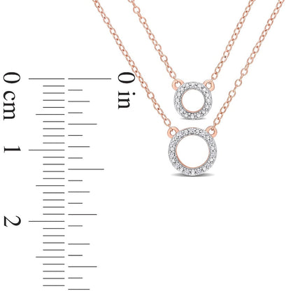0.05 CT. T.W. Natural Diamond Double Strand Layered Circle Necklace in Sterling Silver with Rose Rhodium Plate - 19