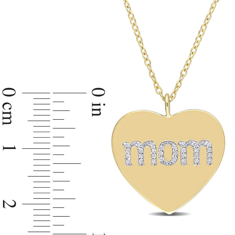0.1 CT. T.W. Natural Diamond mom" Heart Pendant in Sterling Silver with Yellow Rhodium Plate"