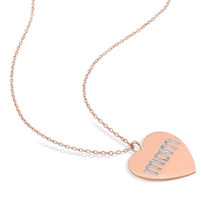 0.1 CT. T.W. Natural Diamond mom" Heart Pendant in Sterling Silver with Rose Rhodium Plate"