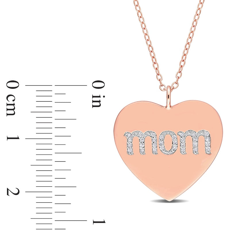 0.1 CT. T.W. Natural Diamond mom" Heart Pendant in Sterling Silver with Rose Rhodium Plate"