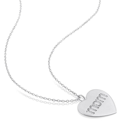 0.1 CT. T.W. Natural Diamond mom" Heart Pendant in Sterling Silver"