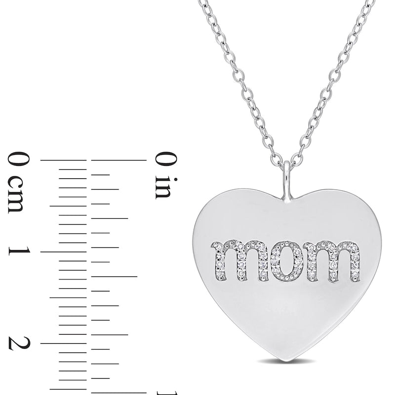 0.1 CT. T.W. Natural Diamond mom" Heart Pendant in Sterling Silver"