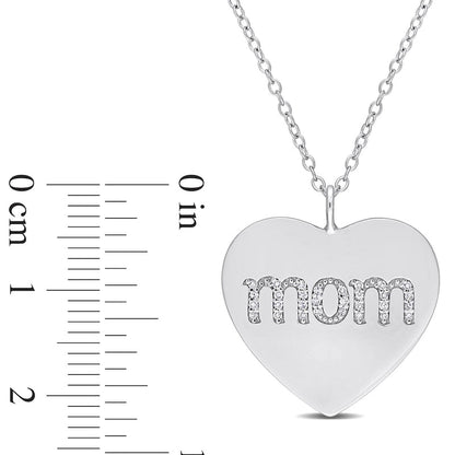 0.1 CT. T.W. Natural Diamond mom" Heart Pendant in Sterling Silver"