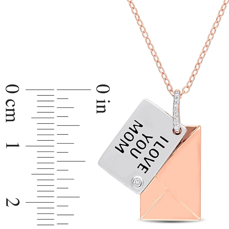 Natural Diamond Accent I LOVE YOU MOM" Letter Pendant in Sterling Silver with Rose Rhodium Plate"