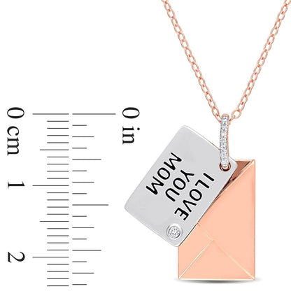 Natural Diamond Accent I LOVE YOU MOM" Letter Pendant in Sterling Silver with Rose Rhodium Plate"
