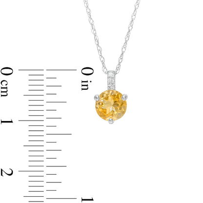 6.0mm Citrine and Natural Diamond Accent Drop Pendant in 10K White Gold