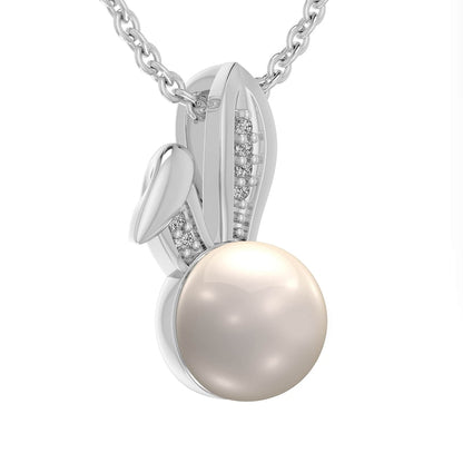 7.0mm Cultured Freshwater Pearl and Natural Diamond Accent Bunny Head Pendant in Sterling Silver