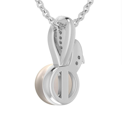 7.0mm Cultured Freshwater Pearl and Natural Diamond Accent Bunny Head Pendant in Sterling Silver