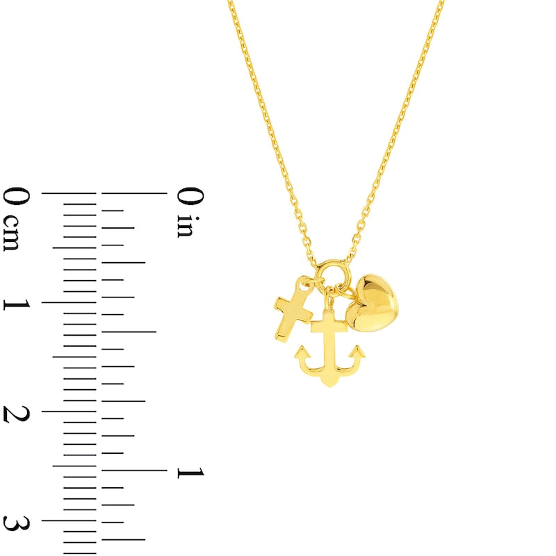 Cross, Anchor and Heart Charm Necklace in 14K Gold