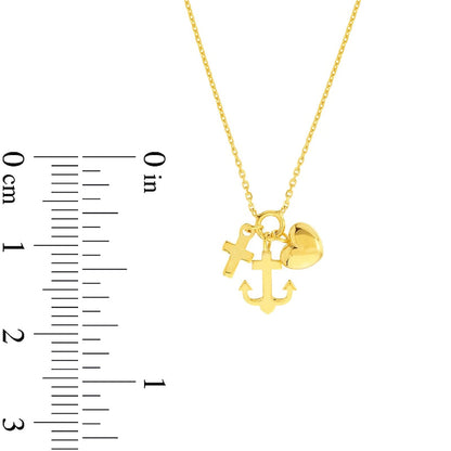 Cross, Anchor and Heart Charm Necklace in 14K Gold