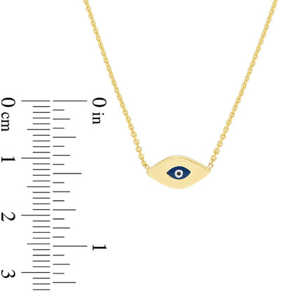 Mini Black, Blue and White Enamel Evil Eye Necklace in 14K Gold