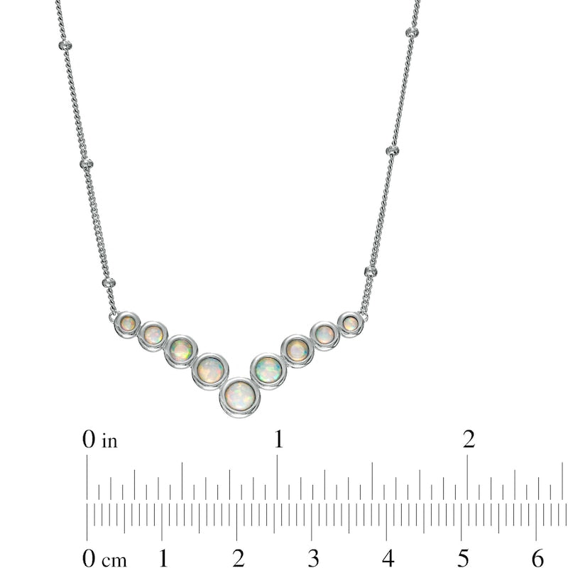 Bezel-Set Lab-Created Opal Graduated Bubble Chevron and Bead Station Necklace in Sterling Silver