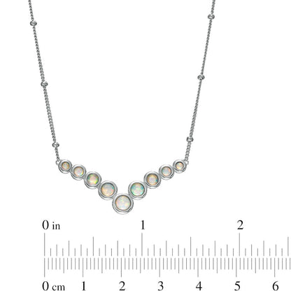 Bezel-Set Lab-Created Opal Graduated Bubble Chevron and Bead Station Necklace in Sterling Silver
