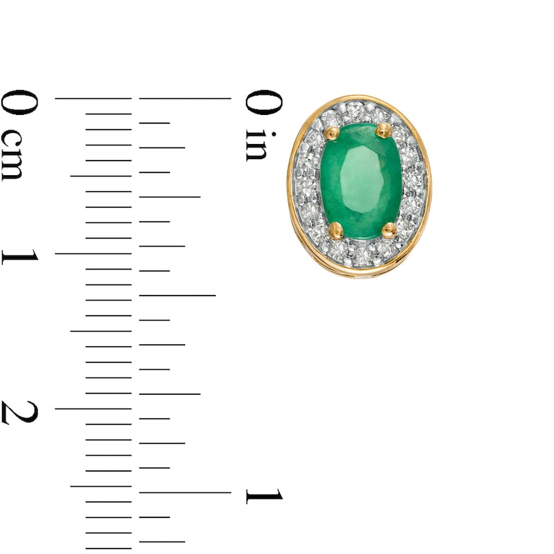 Oval Emerald and 0.13 CT. T.W. Diamond Frame Ornate Stud Earrings in 10K Gold