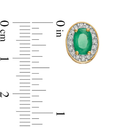 Oval Emerald and 0.13 CT. T.W. Diamond Frame Ornate Stud Earrings in 10K Gold