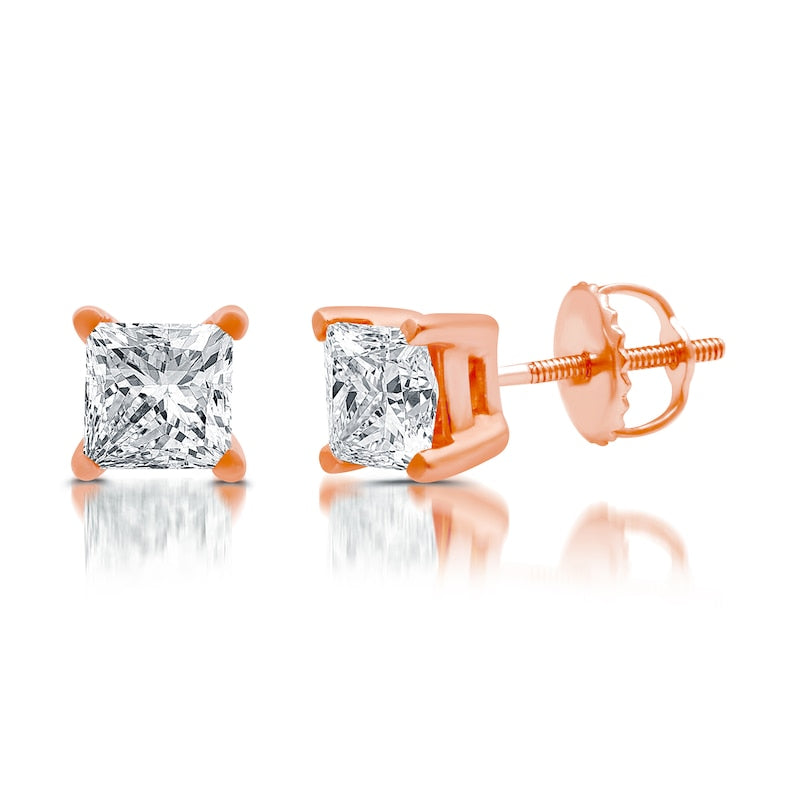 1 CT. T.W. Princess-Cut Diamond Solitaire Stud Earrings in 14K Rose Gold (J/I3)