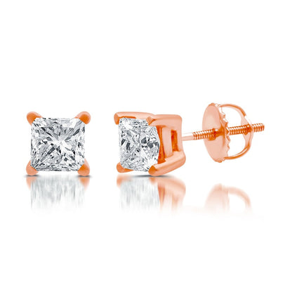 1 CT. T.W. Princess-Cut Diamond Solitaire Stud Earrings in 14K Rose Gold (J/I3)