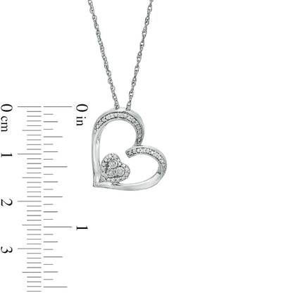 Natural Diamond Accent Tilted Double Heart Pendant in Sterling Silver