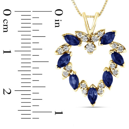 Marquise Blue Sapphire and 0.2 CT. T.W. Natural Diamond Leaf Alternating Wreath Heart Pendant in 14K Gold