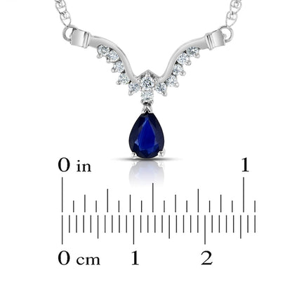 Pear-Shaped Blue Sapphire and 0.25 CT. T.W. Natural Diamond Curved Abstract Teardrop Necklace in 14K White Gold - 16