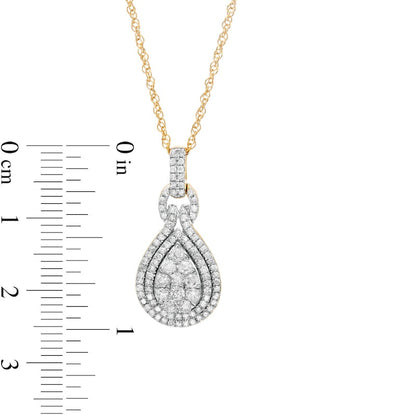 0.75 CT. T.W. Composite Pear Natural Diamond Teardrop Frame Doorknocker Pendant in 10K Yellow Gold