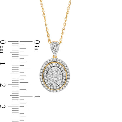 1 CT. T.W. Composite Oval Natural Diamond Double Frame Pendant in 10K Yellow Gold