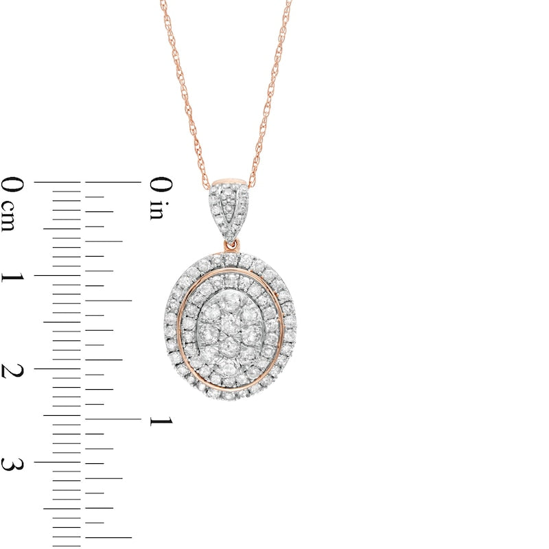 1 CT. T.W. Composite Oval Natural Diamond Frame Pendant in 10K Rose Gold