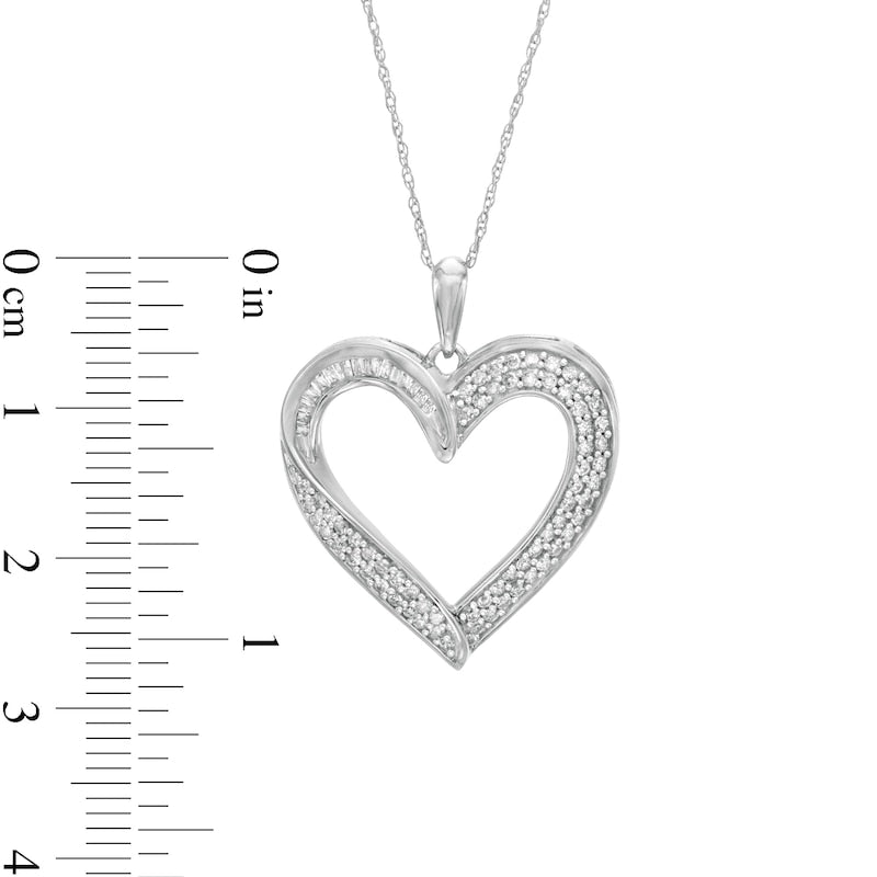 0.5 CT. T.W. Baguette and Round Natural Diamond Heart Pendant in 10K White Gold