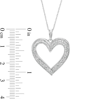 0.5 CT. T.W. Baguette and Round Natural Diamond Heart Pendant in 10K White Gold