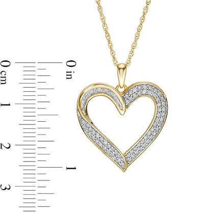 0.5 CT. T.W. Baguette and Round Natural Diamond Heart Pendant in 10K Yellow Gold