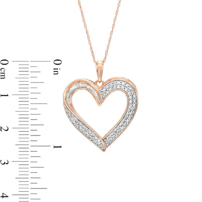 0.5 CT. T.W. Baguette and Round Natural Diamond Heart Pendant in 10K Rose Gold
