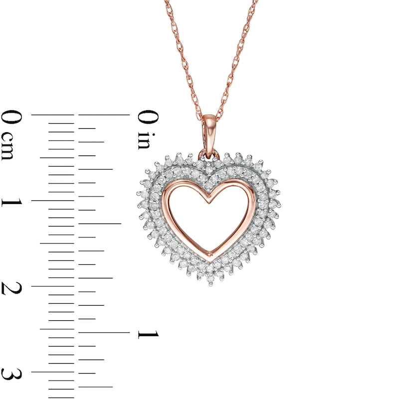 0.33 CT. T.W. Natural Diamond Shadow Heart Pendant in 10K Rose Gold