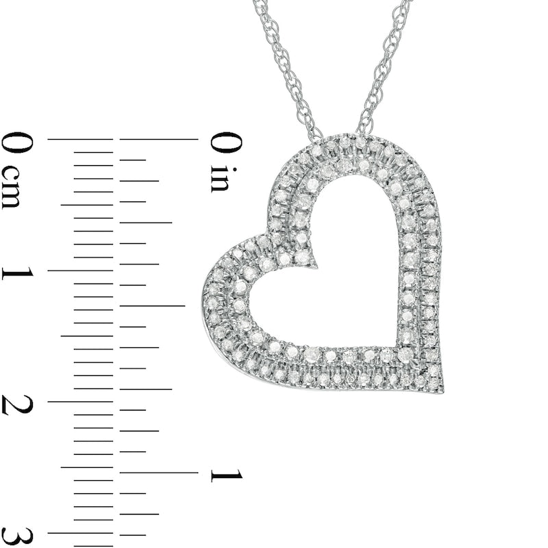 0.5 CT. T.W. Natural Diamond Double Row Tilted Heart Pendant in 10K White Gold