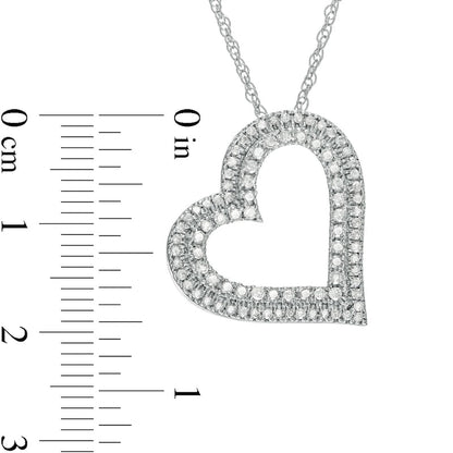 0.5 CT. T.W. Natural Diamond Double Row Tilted Heart Pendant in 10K White Gold